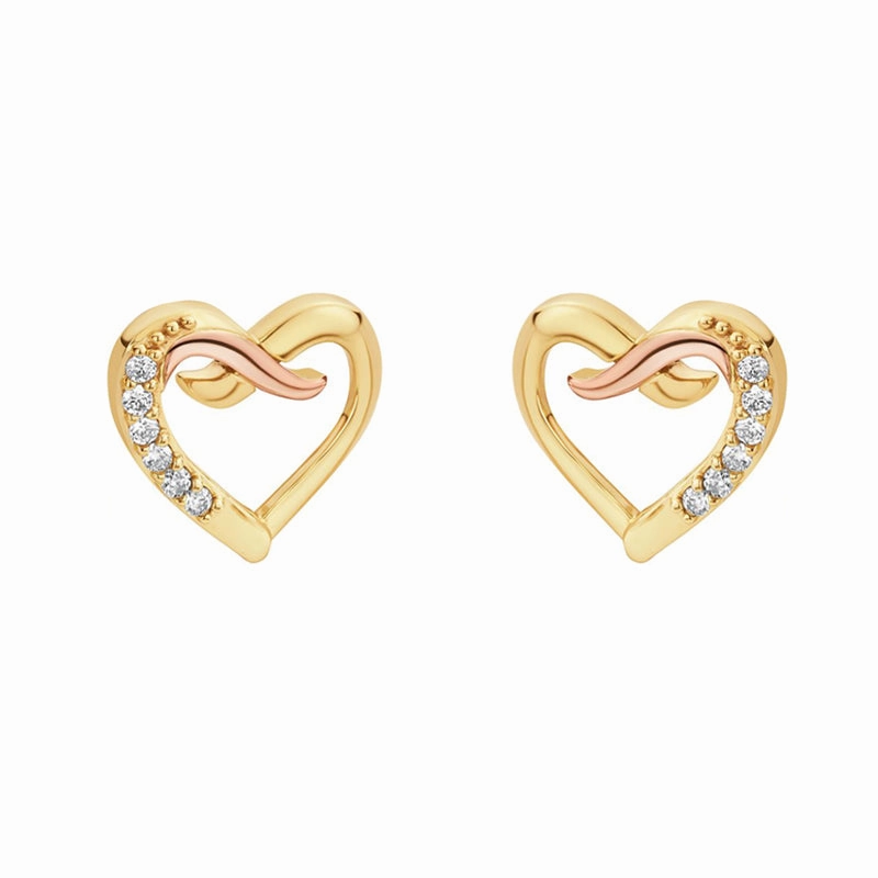 Clogau Kiss 9ct Gold Diamond Heart Stud Earrings