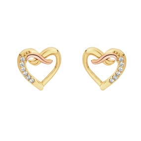 Clogau Kiss 9ct Gold Diamond Heart Stud Earrings