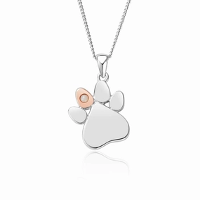 Clogau Paw Prints On My Heart Sterling Silver October Birthstone Opal Necklace