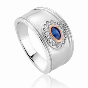 Clogau Princess Diana Sterling Silver Sapphire Wide Ring