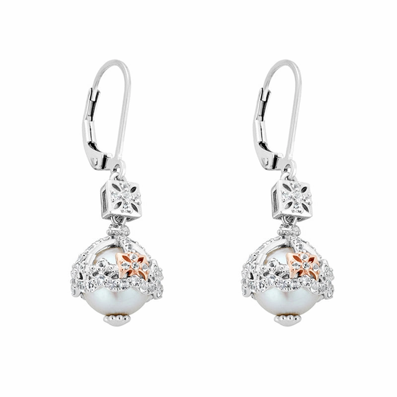 Clogau Royal Crown Sterling Silver White Topaz Pearl Drop Earrings D