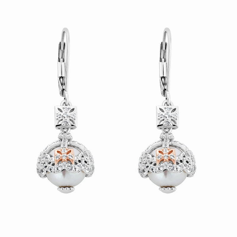 Clogau Royal Crown Sterling Silver White Topaz Pearl Drop Earrings D