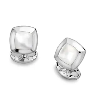 Deakin & Francis Cufflinks Sterling Silver Cushion White Mother of Pearl Inlay