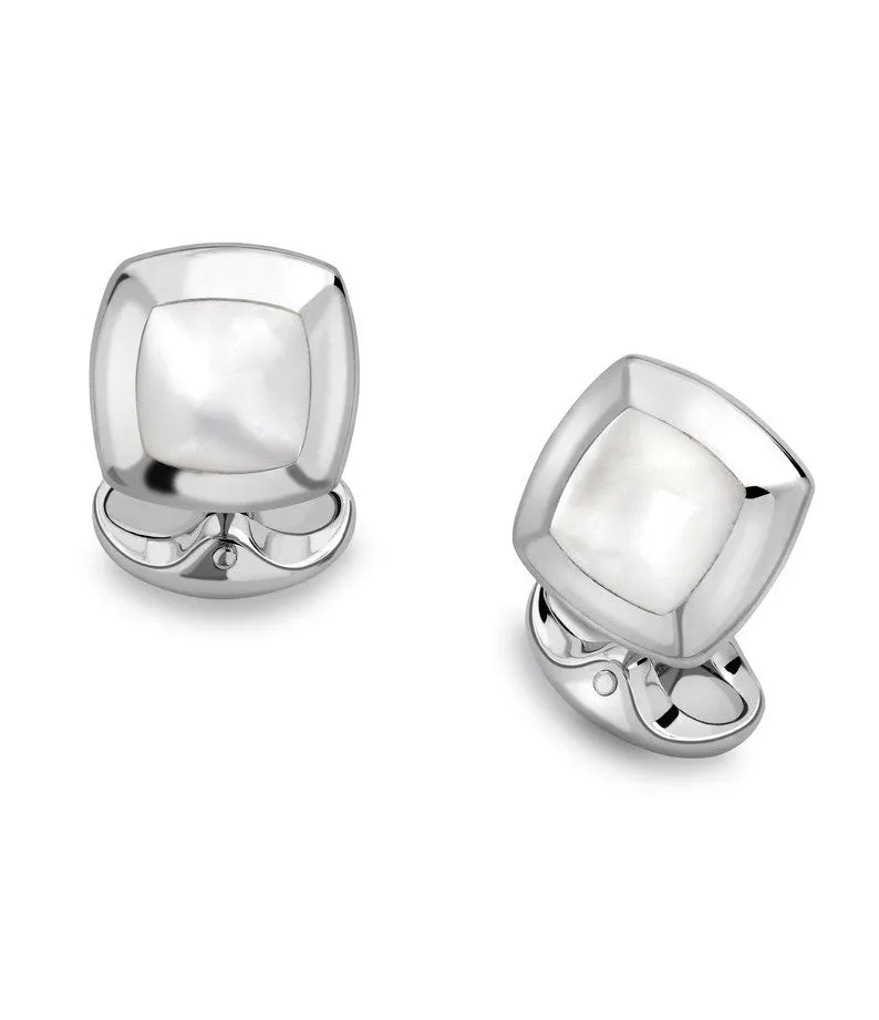 Deakin & Francis Cufflinks Sterling Silver Cushion White Mother of Pearl Inlay