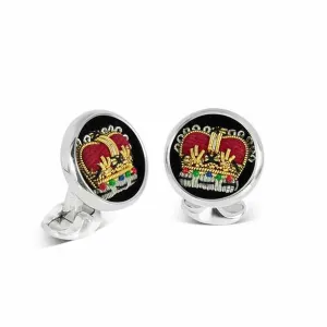 Deakin & Francis Cufflinks Sterling Silver Embroidered Crown