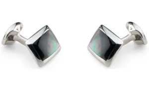Deakin & Francis Cufflinks Sterling Silver Oblong Grey Mother of Pearl Inlay