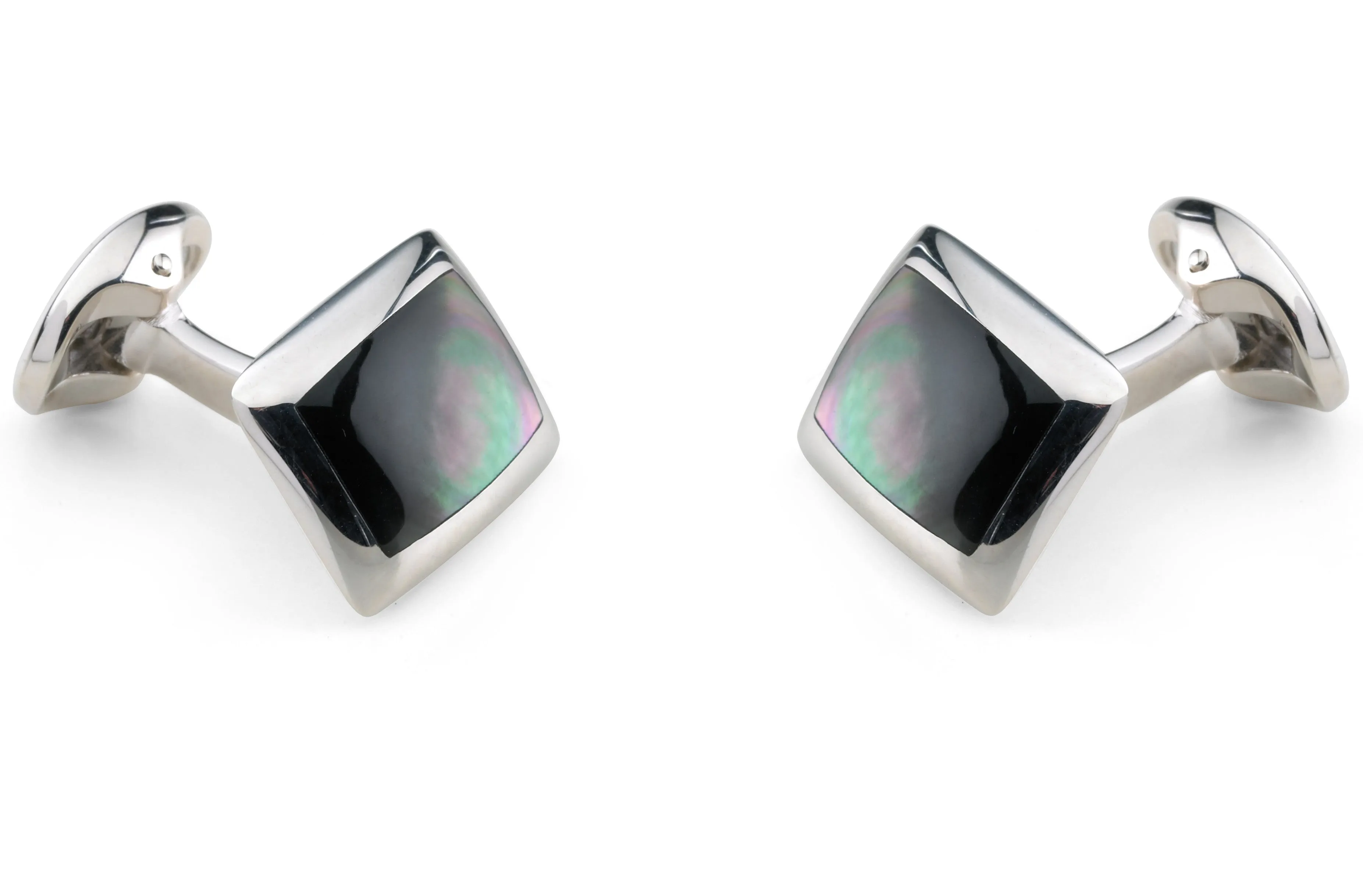 Deakin & Francis Cufflinks Sterling Silver Oblong Grey Mother of Pearl Inlay
