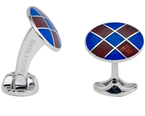 Deakin & Francis Cufflinks Sterling Silver Royal Blue Maroon Red Patterened Enamel