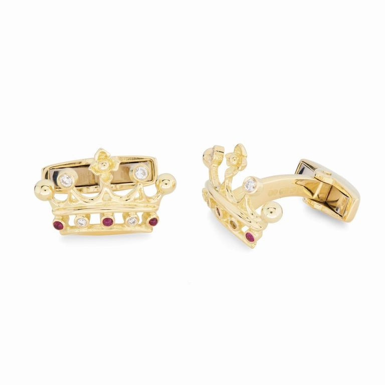 Deakin & Francis Cufflinks 18ct Yellow Gold Ruby And Diamond Crown