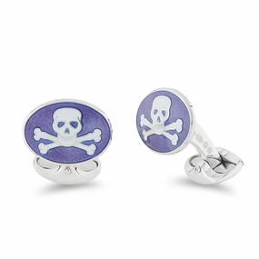 Deakin & Francis Cufflinks Sterling Silver Purple Enamel Skull And Cross Bones