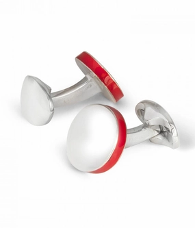 Deakin & Francis Cufflinks Sterling Silver Round Deep Red Edge