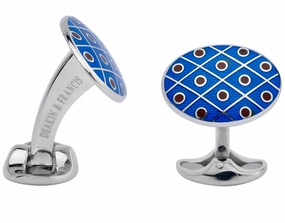 Deakin & Francis Cufflinks Sterling Silver Royal Blue with Maroon Red Spot