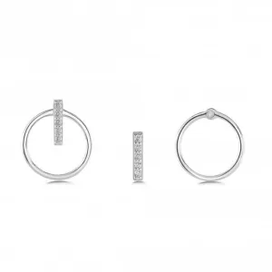 Dew Silver Double wear Circle and Cubic Zirconia Bar Stud Earrings 3885CZ027