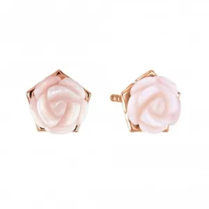 Dew Silver Mother of Pearl Pink Carnation Rose Gold Plate Stud Earrings 30802MPR028