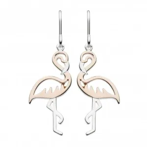 Dew Silver Pretty Pink Flamingo Rose Gold Plate Drop Earrings 6677RG024