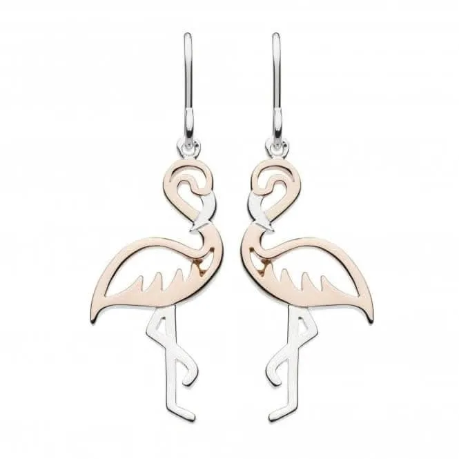 Dew Silver Pretty Pink Flamingo Rose Gold Plate Drop Earrings 6677RG024