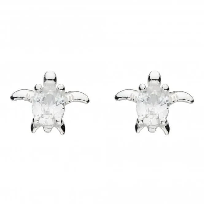Dew Silver Small Turtle with White Cubic Zirconia Stud Earrings 3743CZ