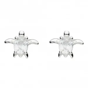Dew Silver Small Turtle with White Cubic Zirconia Stud Earrings 3743CZ