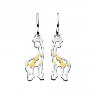 Dew Sterling Silver Giraffe with Gold Plate Drop Earrings 6038GD015