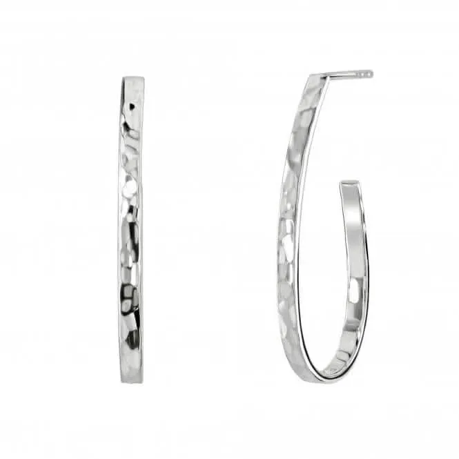 Dew Sterling Silver Hammered Oval Open Hoop Earring 66036HP028