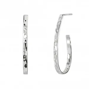 Dew Sterling Silver Hammered Oval Open Hoop Earring 66036HP028