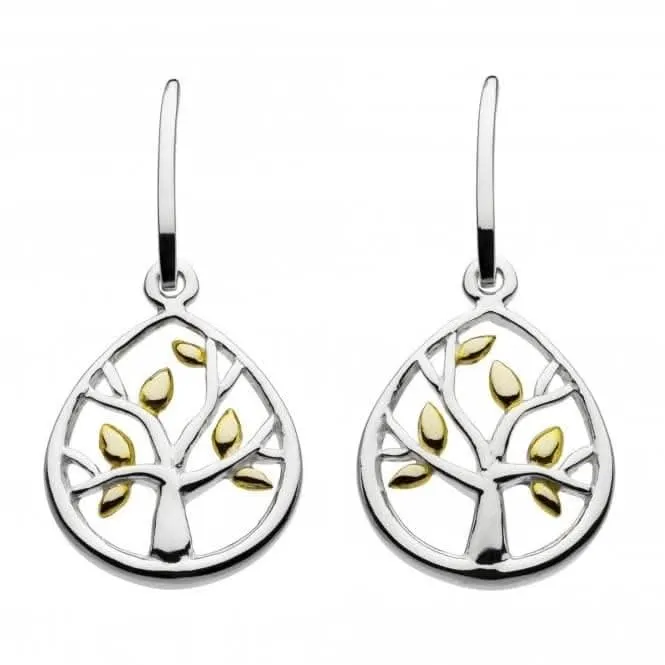 Dew Sterling Silver Leafed Tree with Gold Plate Drop Earrings 68017GD020