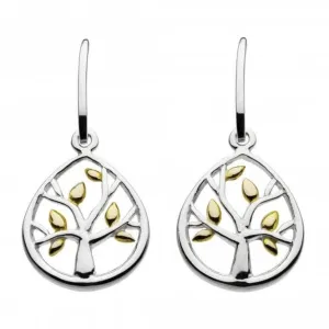 Dew Sterling Silver Leafed Tree with Gold Plate Drop Earrings 68017GD020