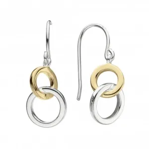 Dew Sterling Silver Linked Circle with Gold Plate Drop earrings 6694GD021