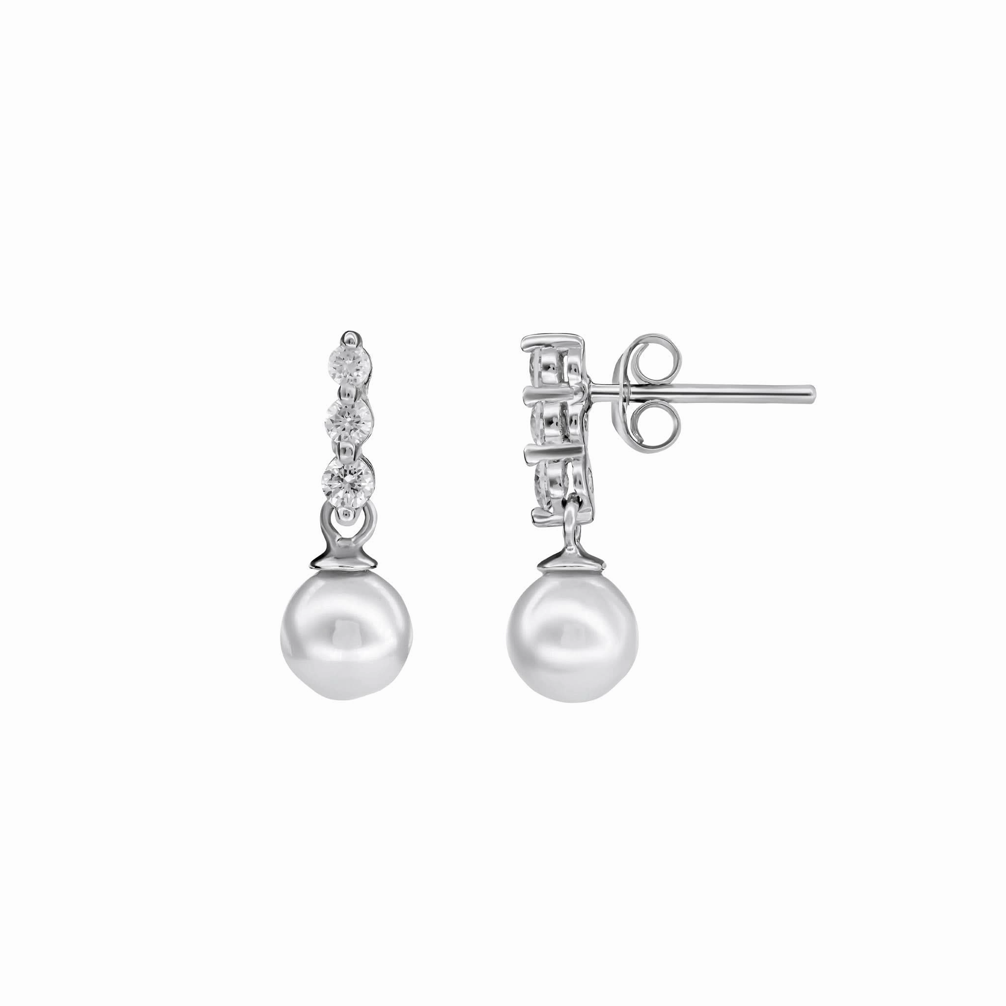 Dew 6mm Shell Pearl Triple Zirconia Stud Drops 55015SHC