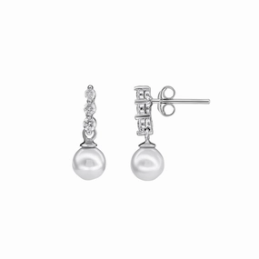 Dew 6mm Shell Pearl Triple Zirconia Stud Drops 55015SHC