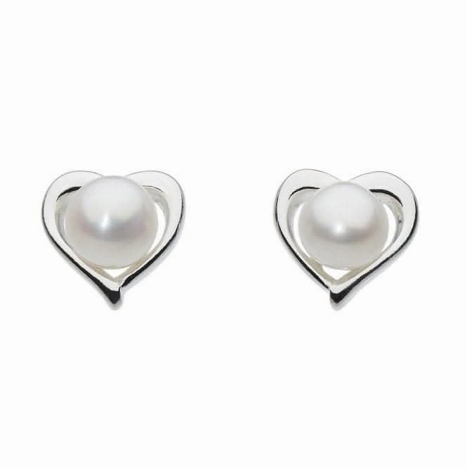 Dew Silver Dinky Small Heart With Freshwater Pearl Stud Earrings 3653FP024