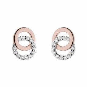 Dew Silver Double Cubic Zirconia Circle 14ct Rose Gold Plate Earrings 3820RCZ024