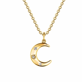 Dew Star Set Zirconia Gold Plate Crescent Moon Pendant 9443GCZ