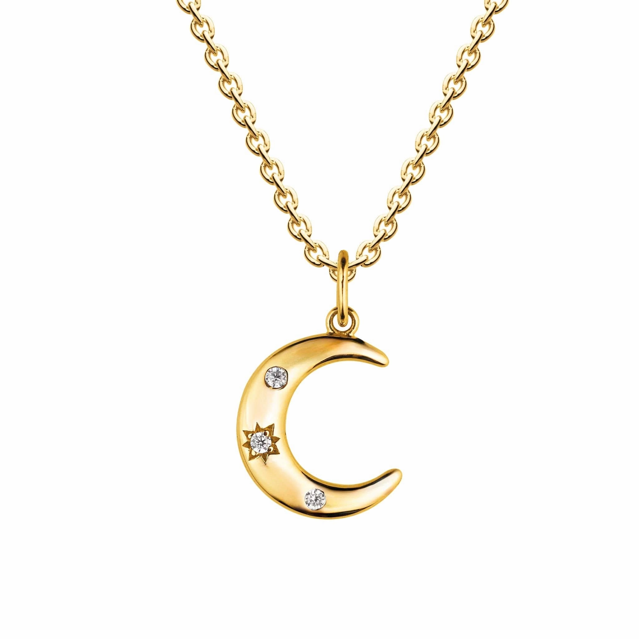 Dew Star Set Zirconia Gold Plate Crescent Moon Pendant 9443GCZ