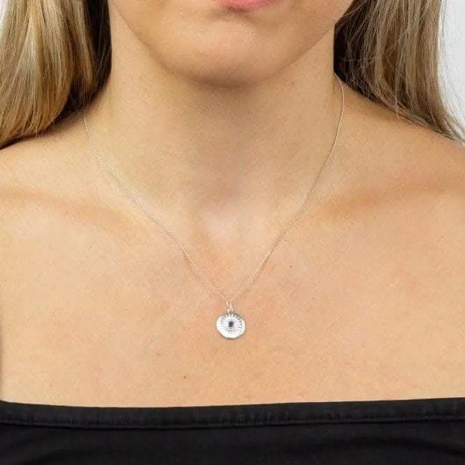 Diamond Cut Disc Pendant with Sapphire Blue Crystal P4971L