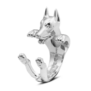 Dog Fever Sterling Silver Doberman Hug Ring