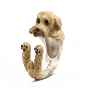 Dog Fever Sterling Silver Enamelled Beige Labradoodle Hug Ring D