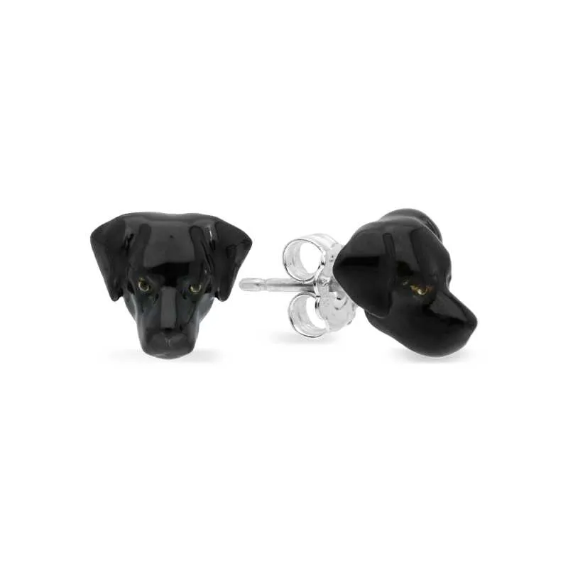 Dog Fever Sterling Silver Enamelled Black Labrador Retriever Muzzle Earrings