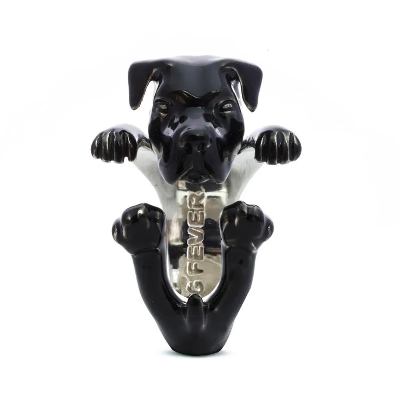 Dog Fever Sterling Silver Enamelled Cane Corso Hug Ring D