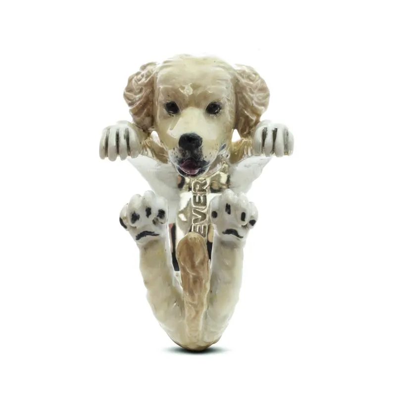 Dog Fever Sterling Silver Enamelled Golden Retriever Hug Ring