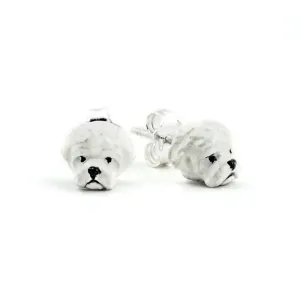 Dog Fever Sterling Silver Enamelled Maltese Muzzle Earrings