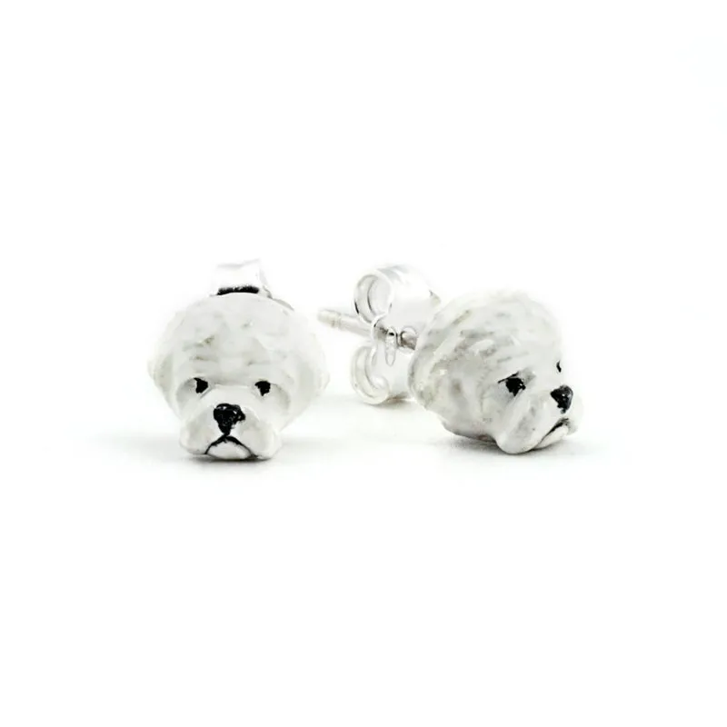 Dog Fever Sterling Silver Enamelled Maltese Muzzle Earrings