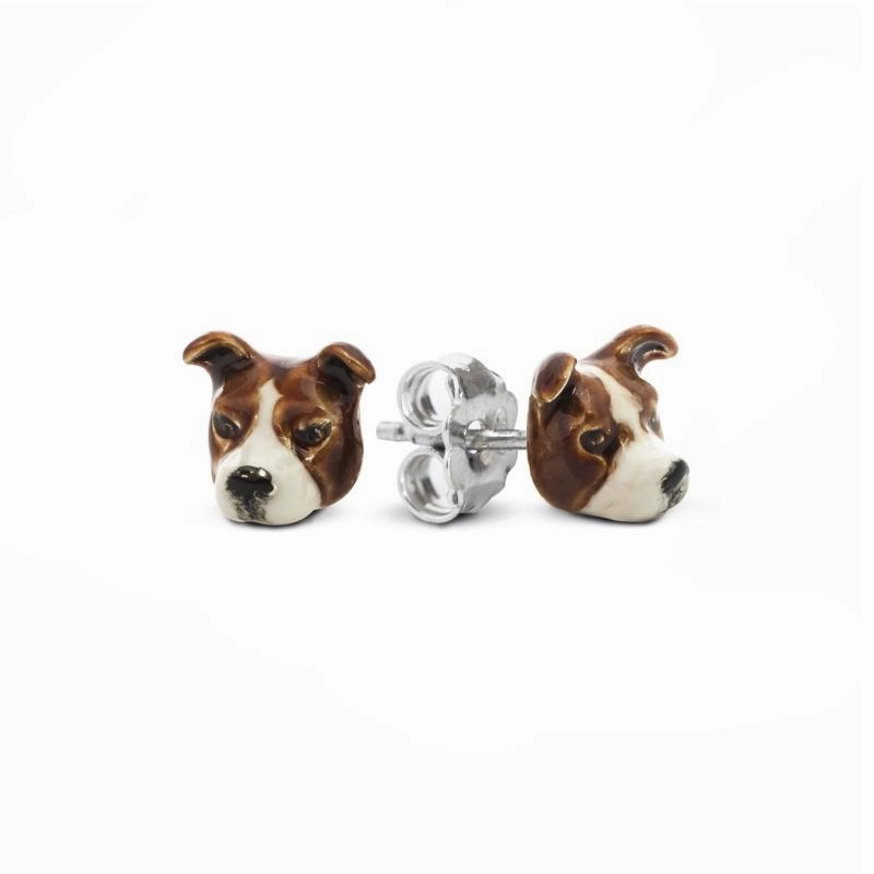 Dog Fever Sterling Silver Enamelled American Staffordshire / Pitbull Muzzle Earrings D