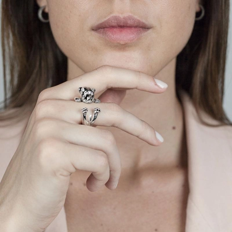 Dog Fever Sterling Silver Rottweiler Hug Ring