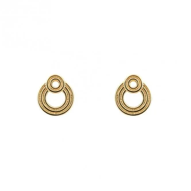 Double Circle Gold Plated Ridged Stud Earrings E6243