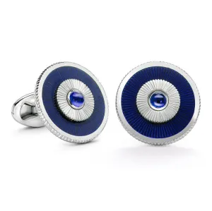 Faberge 18ct White Gold Sapphire Blue Enamel Cufflinks
