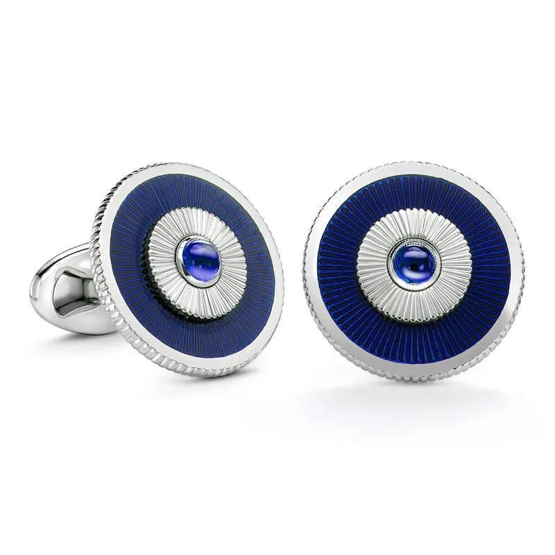 Faberge 18ct White Gold Sapphire Blue Enamel Cufflinks