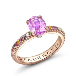 Faberge Colours of Love 18ct Rose Gold 1.48ct Pink Sapphire Multi Gemstone Fluted Ring D