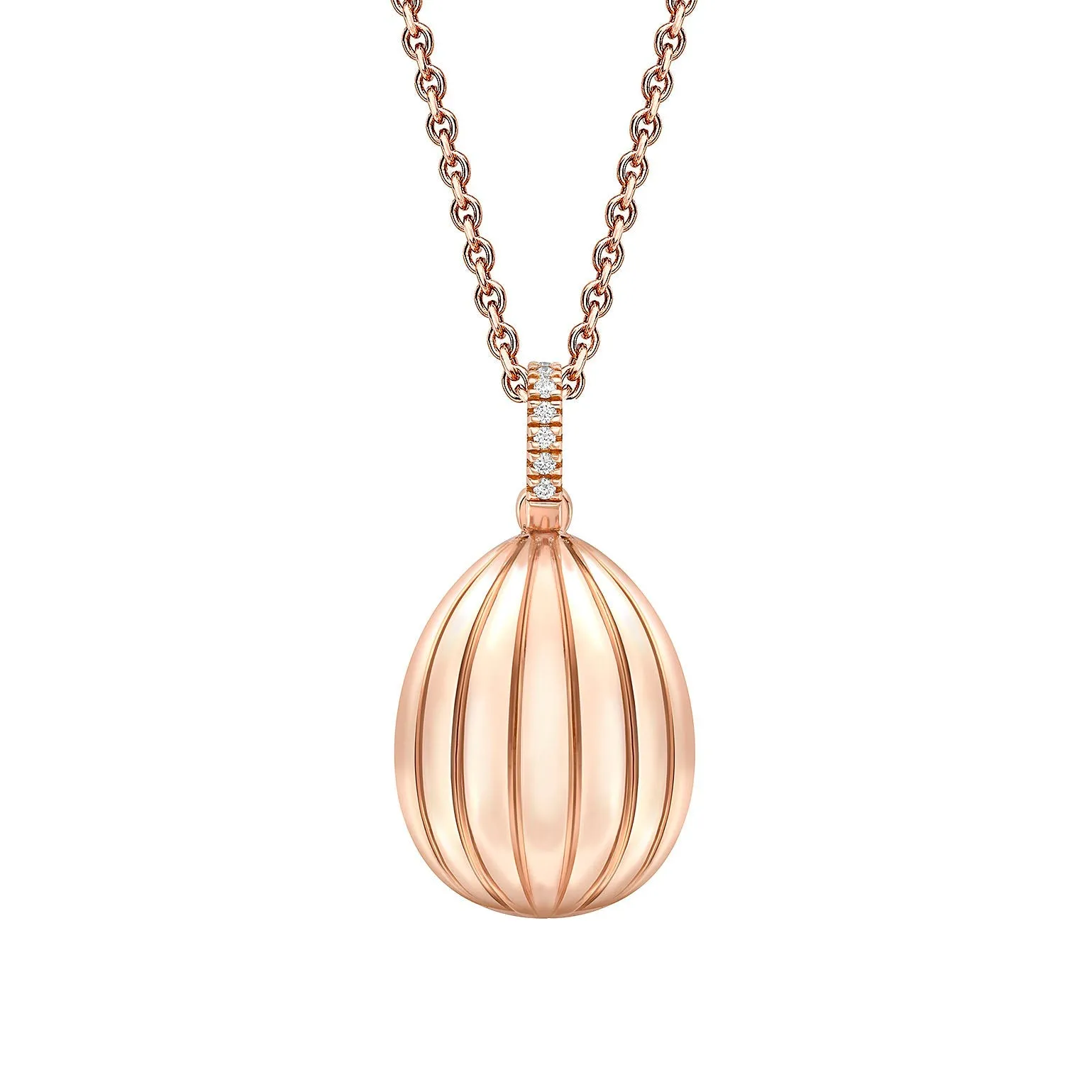 Faberge Colours of Love 18ct Rose Gold Diamond Ruby Fluted 180 Limited Edition Egg Pendant