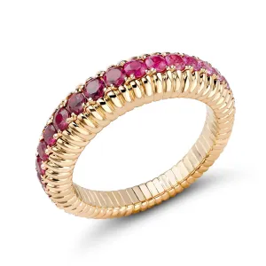 Faberge Colours of Love 18ct Rose Gold Ruby and Pink Sapphire Fluted Ombre Ring